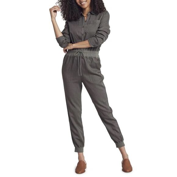 Faherty Arlie Day Long Sleeve Jumpsuit in Surplus Green Size XL - Picture 1 of 6